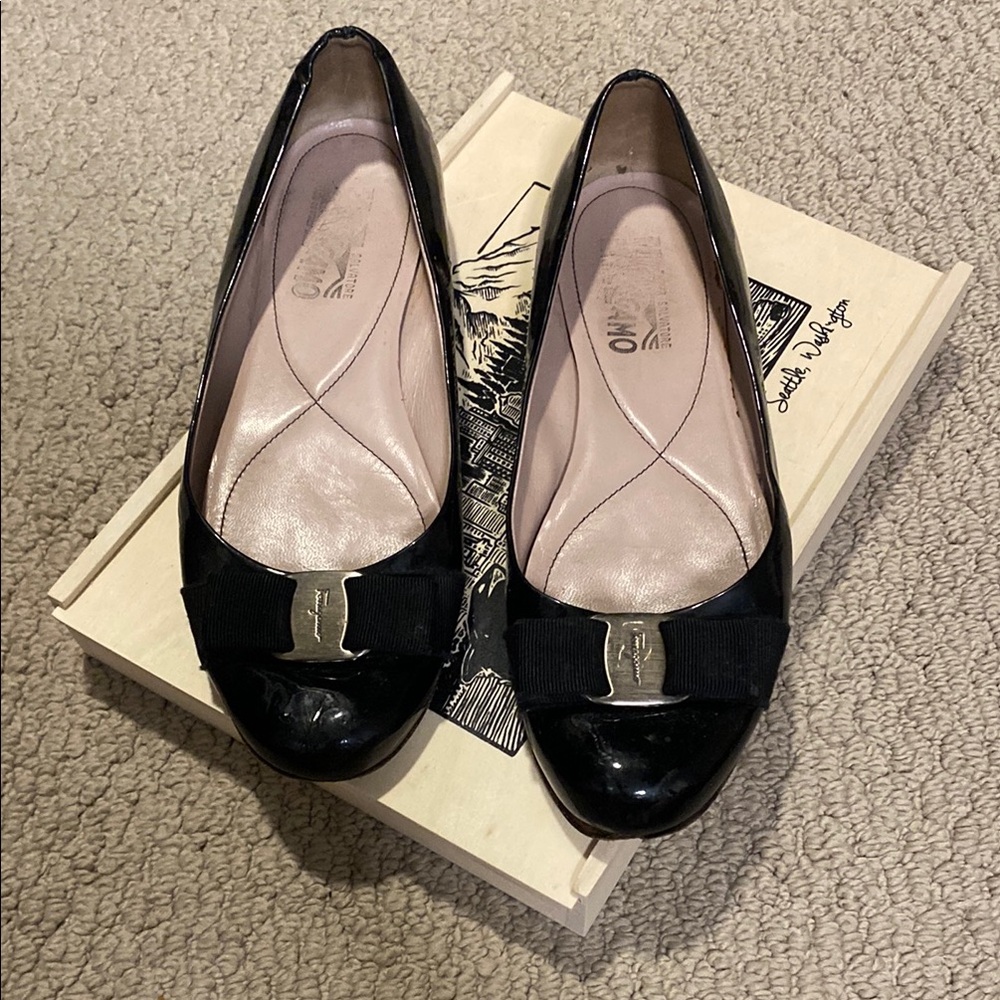 Salvatore Ferragamo Black Patent Flats